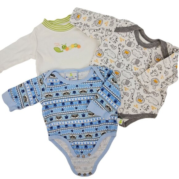Newborn Baby Bodysuits 0-3M 3Pc Safari Zoo Animal Boys OnePiece Pajama Sleepwear - Picture 1 of 16